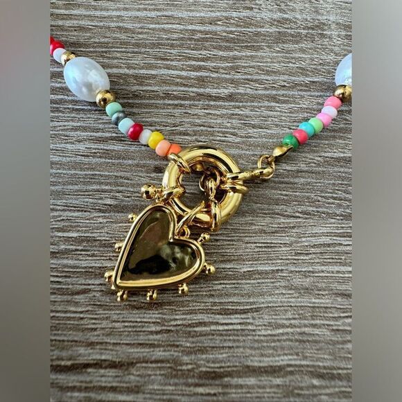 Colorful Beaded Necklace Heart Pendant N819 - Picture 7 of 8